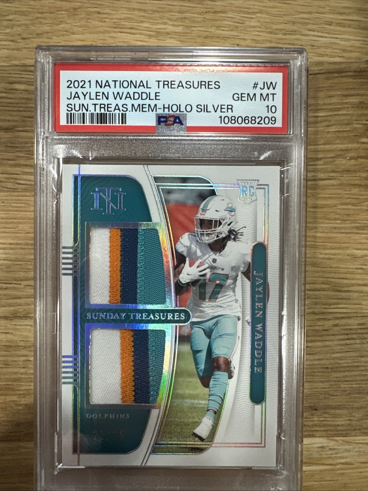 Jaylen Waddle Panini National Treasures Sunday Treasures Memorabilia #JW Holo Silver