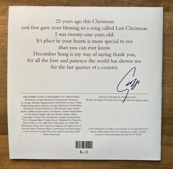 GEORGE MICHAEL "DECEMBER SONG" *** LIMITED EDITION TRANSPARENT 7" SINGLE ***