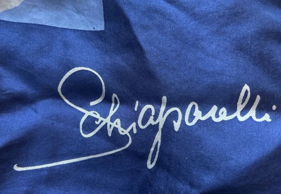 Bufanda Schiaparelli Pura Seda Mediados de Siglo Mod Azul Dorado Turquesa Foto 2 de 4