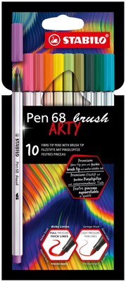 Premium Fiber-Tip Pen with Brush Tip Pen 68 brush ARTY - Pack of 10 - Colorin...