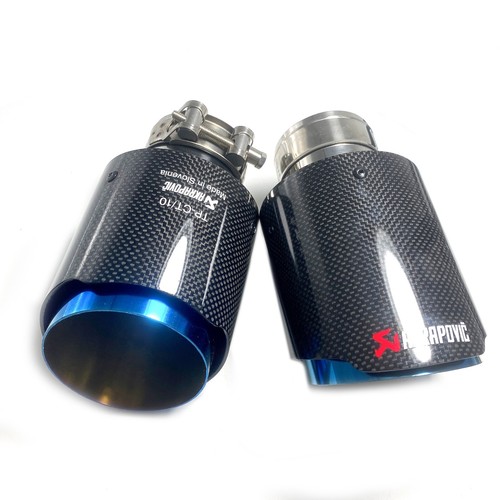 Glossy Carbon Fiber Pipe AKRAPOVIC Exhaust Tip 3''/3.5''/4''/4.5'' Blue Tailpipe - Picture 9 of 11