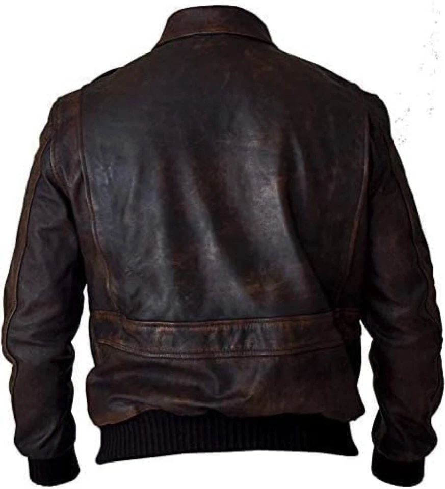 Chaqueta de cuero para hombre Air Force Flight Navy Distressed Bomber Aviator A-2 Foto 2 de 3
