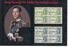 NICE DISPLAY OF KING GEORGE VI VICTORY ISSUE 1946 FIJI 2 BLOCKS OF 4 VFU #1