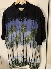 Island Shores Mens Sz XL Hawaiian Aloha Button Shirt Palm Tree Black