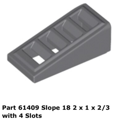 Lego 1x 61409 Dark Bluish Gray Slope 18 2 x 1 x 2/3 with 4 Slots