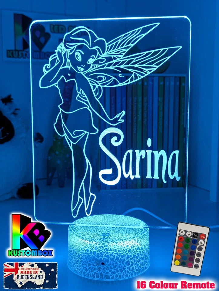 FAIRY PRINCESS Niñas Personalizada 3D LED Luz Nocturna Cambio de Color Lámpara Habitación Foto 3 de 4