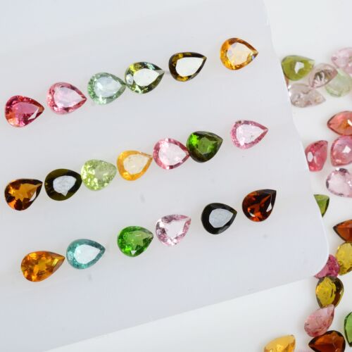 19.90 Ct Natural Multi Tourmaline 5mmx4mm Pear Calibrated Cut Unheated Gemstones - Picture 4 of 9
