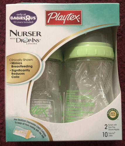 Playtex Nurser Bottles Drop-Ins Liners 4oz Bottles (2 Bottles ) Green - Picture 1 of 2