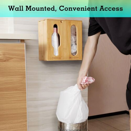 Elegant Bamboo 2-in-1 Trash Bag Dispenser & Grocery Bag Holder - Wall-Mounted - Picture 5 of 10