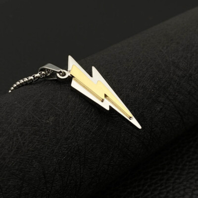 3D Lightning Bolt Gold/Silver Pendant & Chain (Stainless Steel)