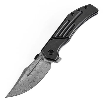 Kansept Orion Folding Knife Blackwash Ti Handle Damascus Clip Point K1089A3
