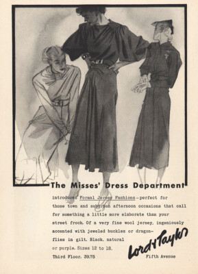 lord and taylor dresses formal 1935 & Taylor: Misses Dress Department Vintage Print Ad colour_group:Gold
