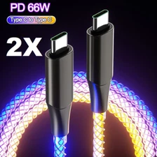 2X RGB USB C Cable for iPhone 15 3.3FT Glowing Fast Charging Cable USB C to C