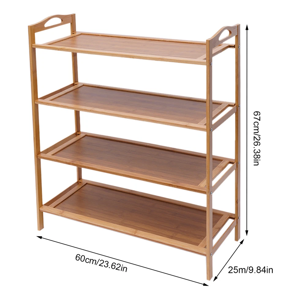 4 Tiers Natural Bamboo Wooden Shoe Rack Organizer Stand Storage Shelf Unit - Image 2 of 4