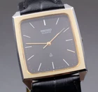 SEIKO Chariot Square Black Dial Gold Bezel Vintage 80s Japan Quartz Watch