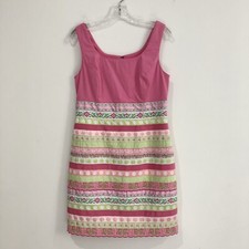 VTG Lilly Pulitzer Pink Embroidered Ribbon Stripe Sleeveless Sheath Dress Size 6