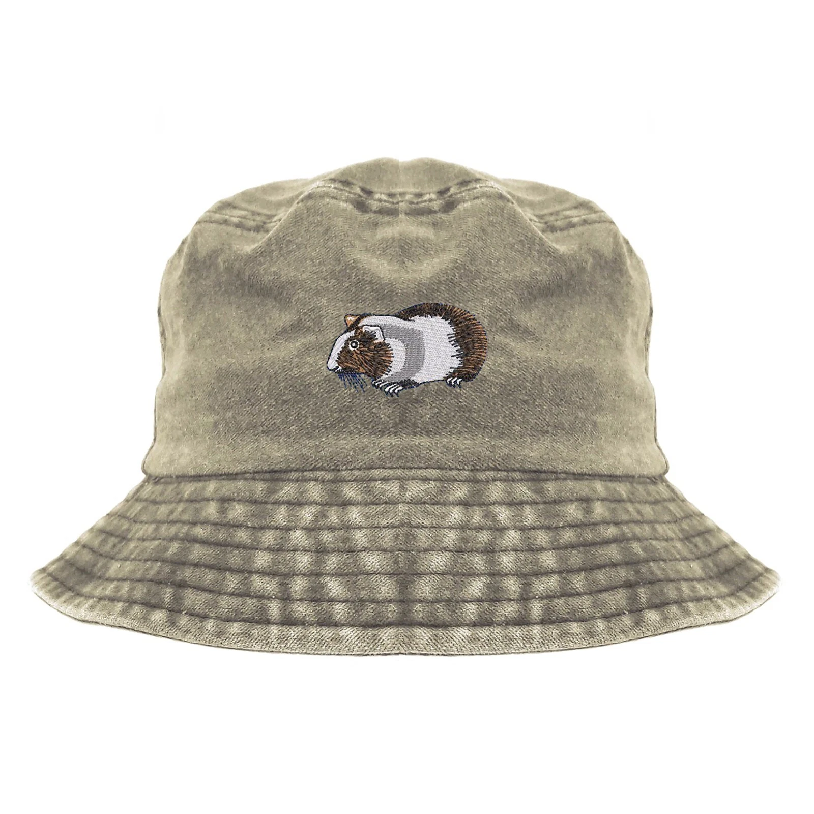 Guinea pig embroidered bucket hat, pigment dyed camping hat