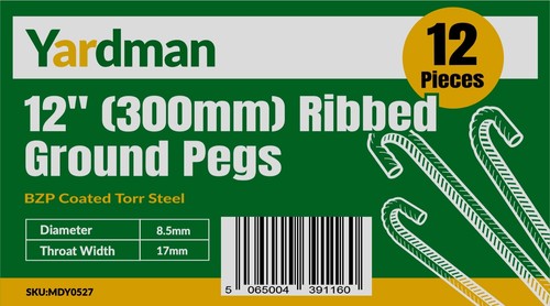 YARDMAN Ground Pegs – 8-pcs 12" Ribbed Tent Peg – 10mm Thick Torr Steel - Picture 5 of 5