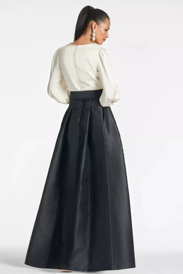 Vestido Sachin & Babi Marfil Jet Negro Zoe Manga Larga Mikado Talla 6 $895 Menos Cinturón Foto 3 de 3