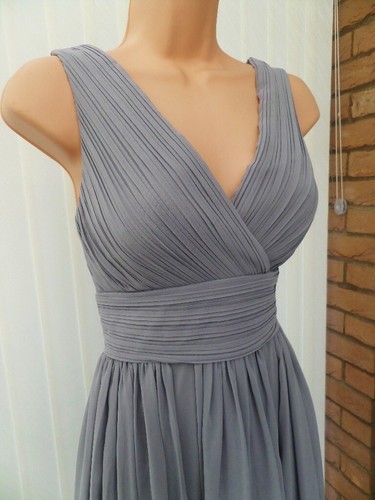 ELIZA J SILVER GREY SHEER PLEAT CHIFFON 50'S FLARE SCARF MIDI DRESS 10 £139 ONCE - Picture 7 of 14