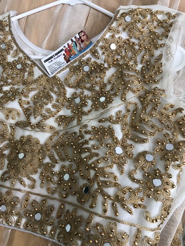 Pakistani/Indian women bridal frock dress size 38 ,gold , embroidery, net, 3pc - Picture 10 of 12