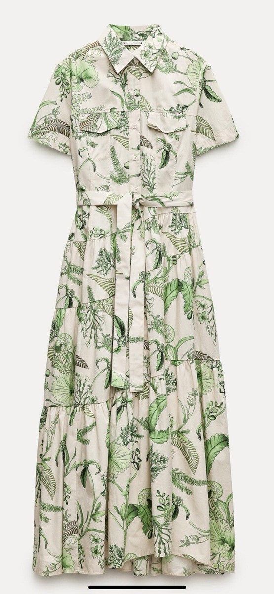 zara printed shirt dress green NWT ZARA SS21 Printed Shirt Dress Green Dress 8111/484 NEW