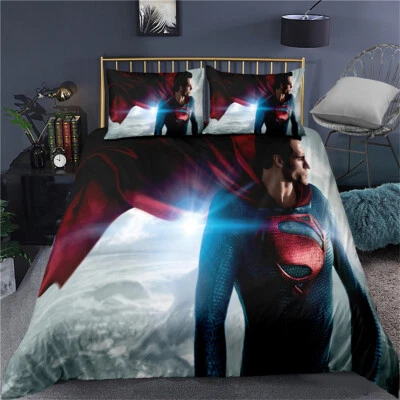 FANTASTIC QUILT Superman Single Double King Super King Size Bed Duvet Quilt Cover Set Pillowcase