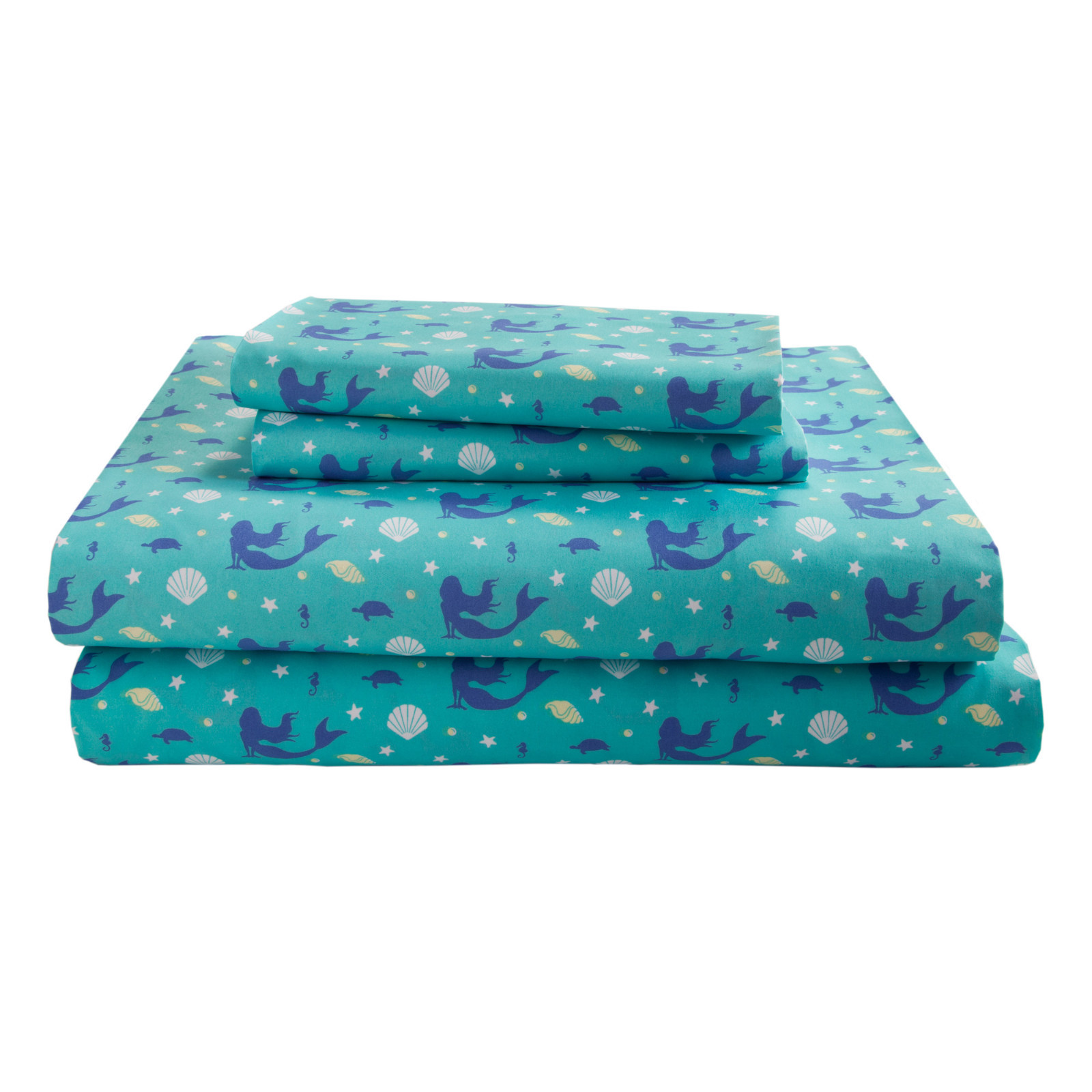 HowPlum Mermaid Full Sheet Set Microfiber Coastal Ocean Bedding Teal Blue