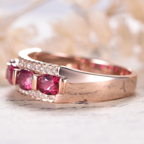 Cyber Monday Lab Created Oval Ruby & CZ Gemstone Gold Plated Silver Ring SZ:8 - Picture 3 of 6