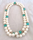 Vintage Monet Faux Pearls 36" Necklace Blue Turquoise Lucite Beads And Rondelles — photo 1