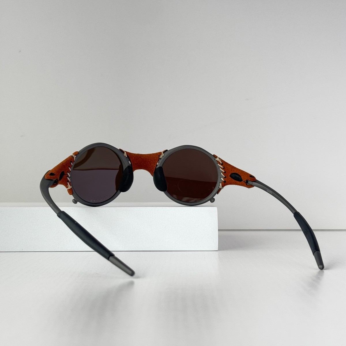 Oakley X-Metal Mars Leather Sunglasses Gray Frame Blue Polarized