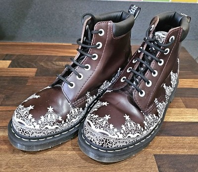Dr. Martens 939 Goth-Stiefel Spitze burgunderrot Leder Damengröße UK 6 hoch 6 Ösen