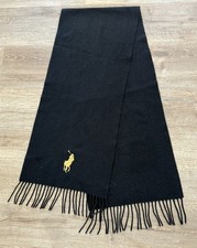Polo Ralph Lauren 100 Lambswool Scarf Black Fringe Yellow Pony Logo 59  