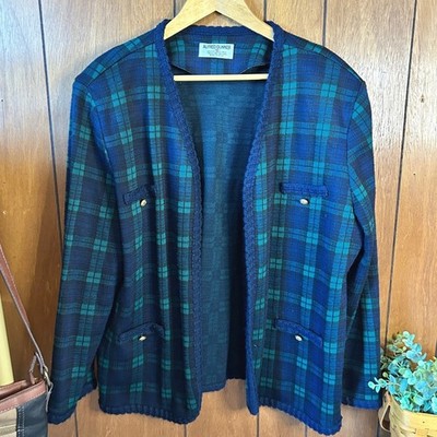 Alfred Dunner Womens Blazer Plaid Tweed Style Open Front Cardigan Size 18 USA