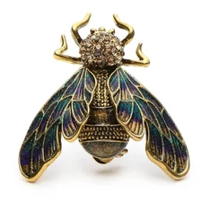 Vintage Rhinestone Bee Brooch Pin – Gold Tone Insect Jewelry, Unisex Summer Gift