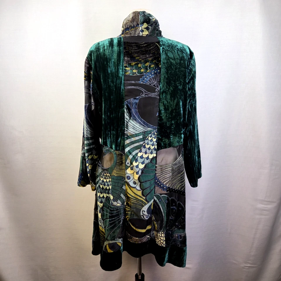 Quimono feminino Chico’s Velvet Peacock Burnout 2 (grande) fada caprichosa verde - Imagem 3 de 4