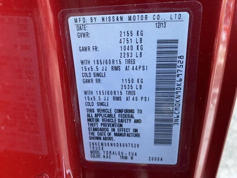 2013-2021 Nissan NV200 Left Driver Side Front Door Maroon - Image 4 of 4