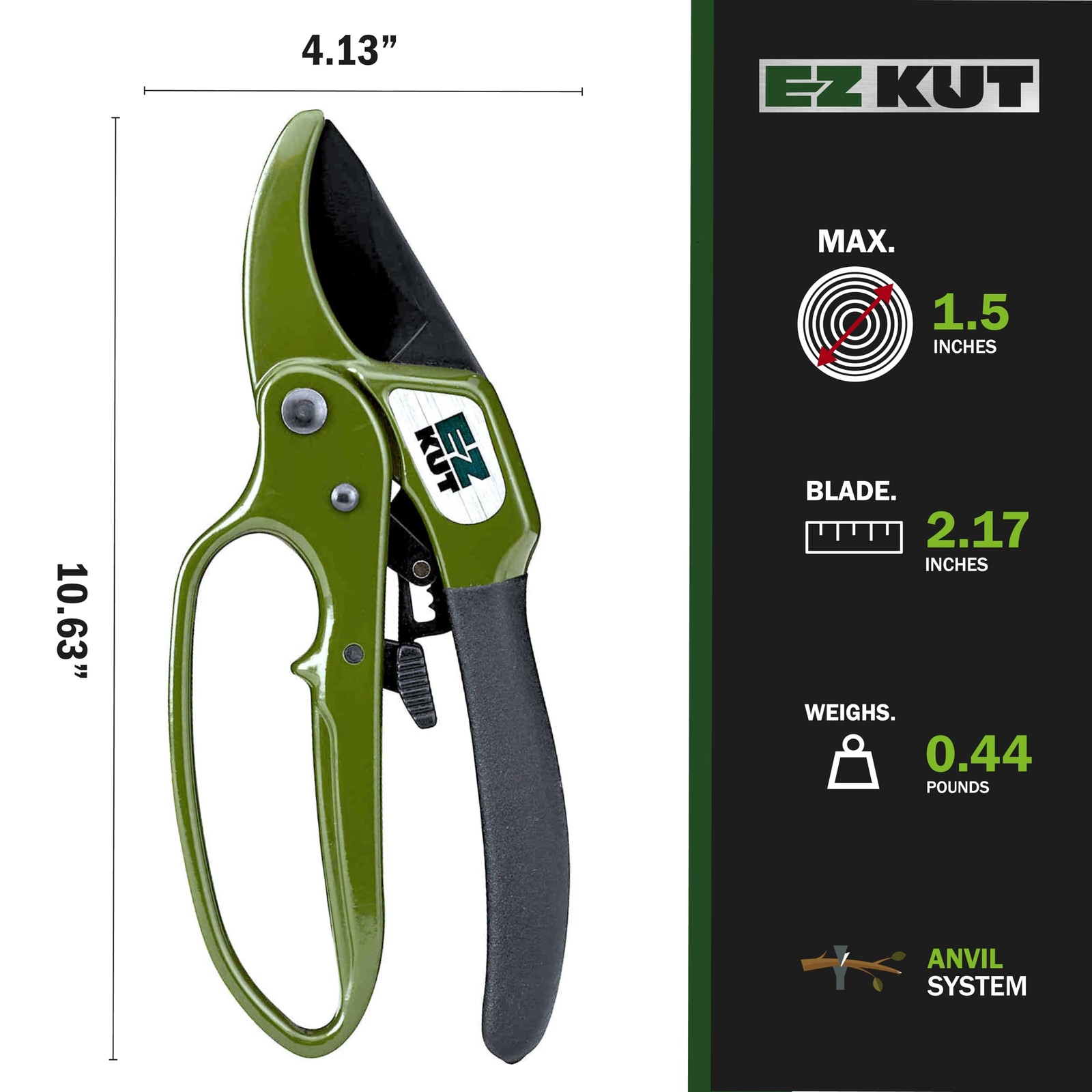 EZ Kut Heavy Duty Ratchet Pruning Shears Green - Garden Hand Tool