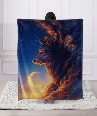 #ad #ad Night Guardian Moon Wolf Sky Clouds Quality Faux Fur Throw Blanket Super Soft $22.74