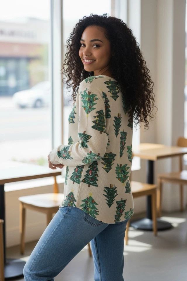 Camisa de Navidad para mujer - Talla XXL - Azul marino antiguo - Foto 2 de 4