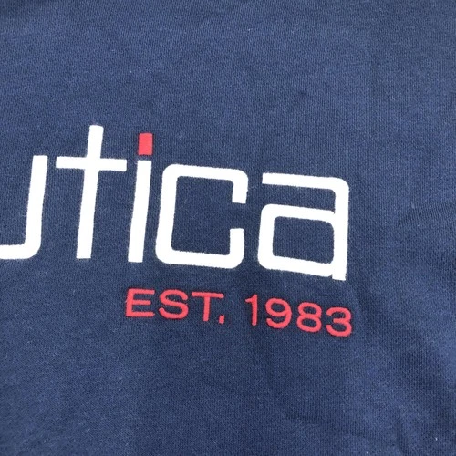 Nautica Hoodie Sweatshirt Mens Medium Blue Fleece Pullover Nautica EST 1983 Logo image 4