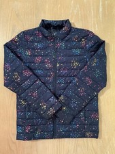 Lands' End Puffer Jacket Youth 10-12 Blue Rainbow Star Print Quilted Insulated