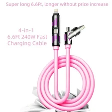 240W 4-in-1 USB Charging Cable, 6.6ft, LED Light Indicators, Fast Charge Compati