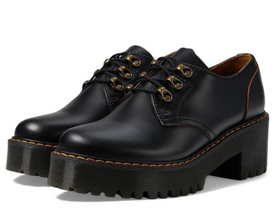 Dr. Martens Leona Low Womens Size 10 EUR 42 Black Smooth Leather Heeled Shoes