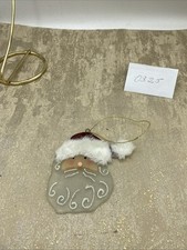 VTG Santa Clause Sun Catcher Stained Glass Christmas Ornament Faux Fur Hat 4