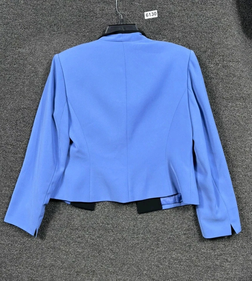 Kasper Open Front Blazer Jacket Women Size 8P Blue With Black Trim Casual Career - Image 2 of 4