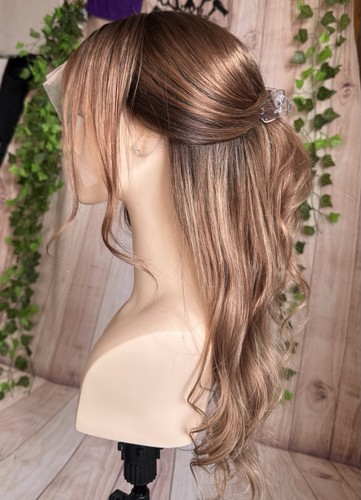 22” Dark Brown roots Golden Brown Ombre human hair lace wig 180% - Picture 14 of 16