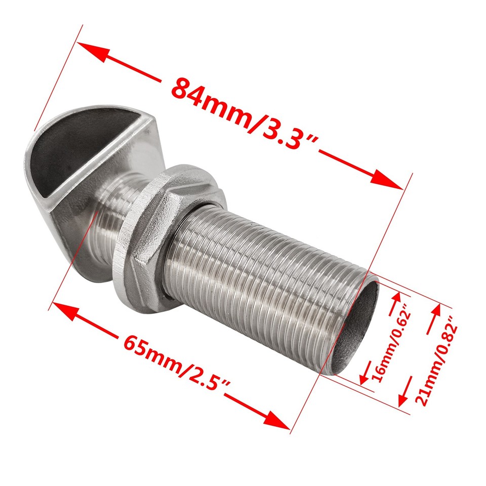 Marine 316 Stainless Steel I.D. 16MM Boat Thru Hull Threaded Intake ...