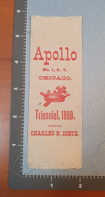 Antique 1880 Apollo No 1 Triennial Freemason Masonic Knights Templar Ribbon L614
