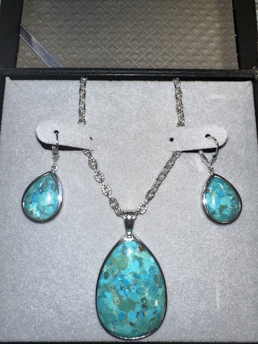 Sterling Silver Turquoise Jewelry Pendant Chain Necklace Earrings ATI 925 18 In